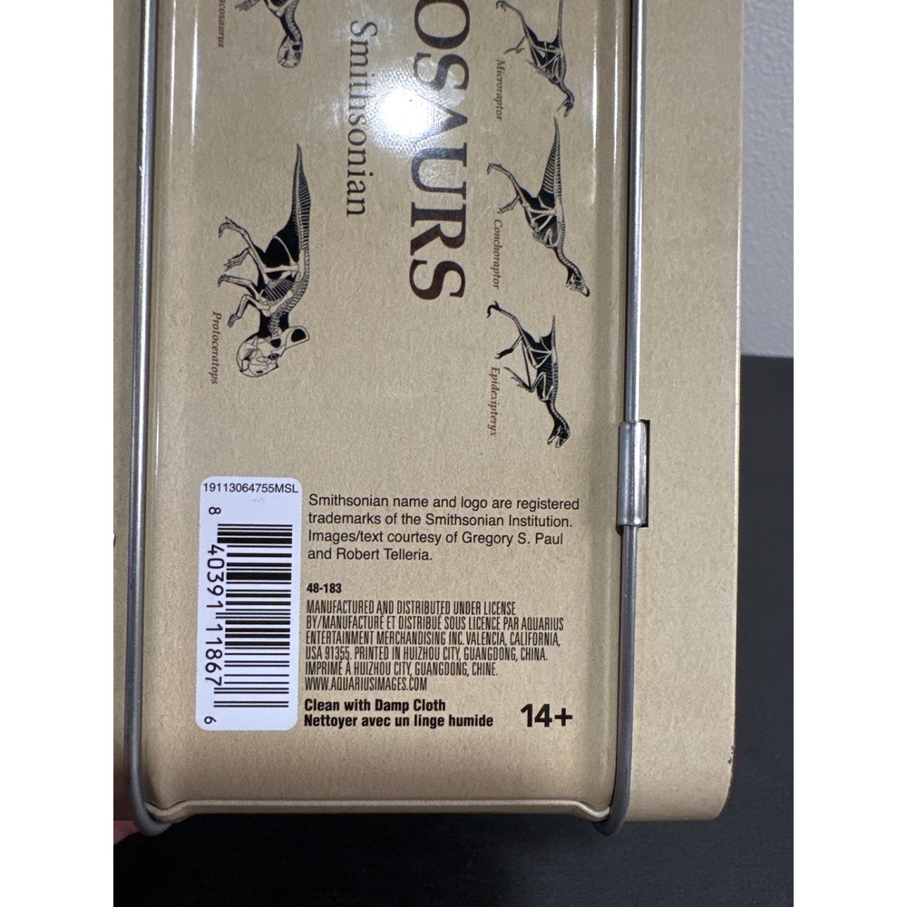 Smithsonian Dinosaurs Metal Lunch Box Tin Aquarius 48-183 Tan Mesozoic Era - Picture 8 of 11